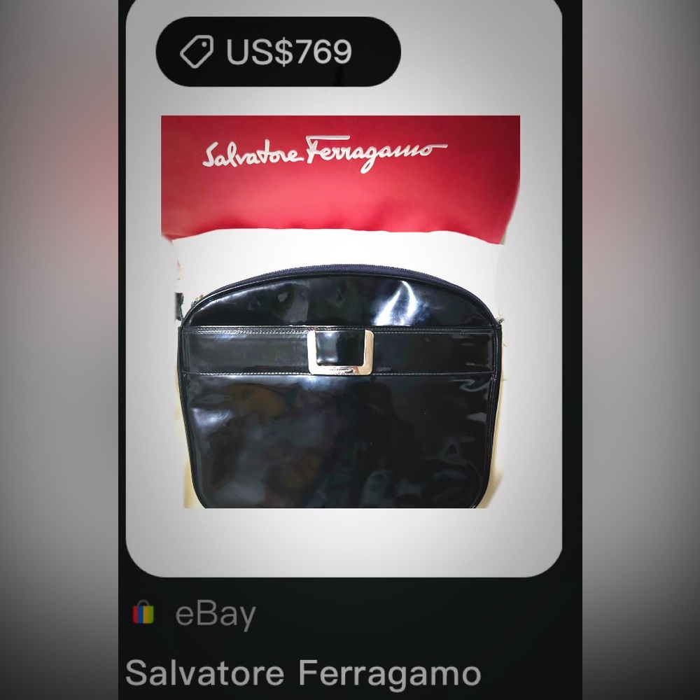 Authentic vintage Salvatore Ferragamo Glossy Black Crossbody Bag make offer - Picture 2 of 16